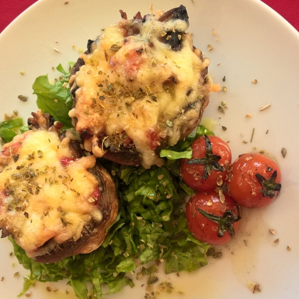 Mushrooms stuffed with bacon and cheese